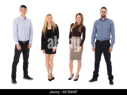 Portrait Of Male And Female College Students Standing Over White Background Stock Photo