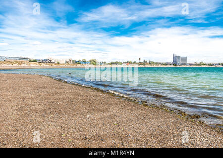 Puerto Madryn beach, sun, waves and sand, beautiful day Stock Photo