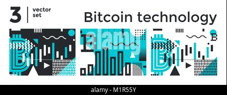 Vector set abstract background bitcoin technology Stock Vector