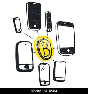 Vector abstract illustration bitcoin technology Stock Vector