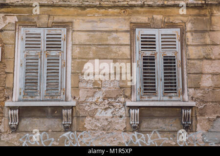 City Pula, Croatia.  Old windows, city center and street. 05.05.2016 Travel photo. Stock Photo
