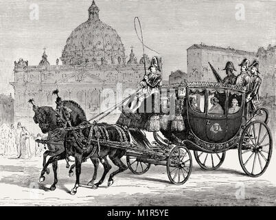 Pope Pius IX traveling to the Basilica of Santa Maria del Popolo, September 1870, Rome, Italy Stock Photo