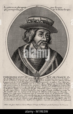Portrait of Theodoric II - French engraving 17th century Stock Photo