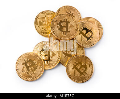 Bitcoins. New virtual money.isolated on white with clipping path Stock Photo