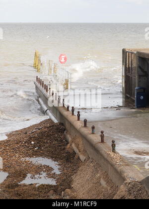 Sheerness, Kent, UK. 1st Feb, 2018. UK Weather: a young woman takes a surge tide selfie as the Neptune Jetty is covered by water during today's surge tide. Sunny spells but with a strong and cold westerly wind. Credit: James Bell/Alamy Live News Stock Photo