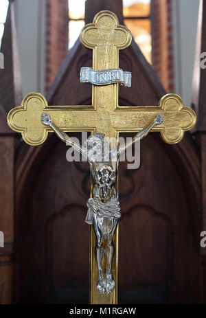 Heinersbrueck, Germany. 1st Feb, 2018. Jesus at the cross on the altar of the village church in Heinersbrueck, Germany, 1 February 2018. Credit: Patrick Pleul/dpa-Zentralbild/ZB/dpa/Alamy Live News Stock Photo