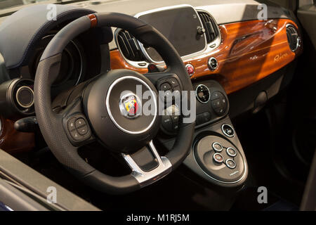 Torino, Italy. 1st Feb, 2018. Interior view and dashboard of Abarth 695 Rivale Credit: Marco Destefanis/Alamy Live News Stock Photo