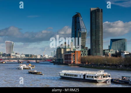 View of the London Skyline looking towards the Oxo Tower, One Blackfriars and the South Bank Tower Stock Photo