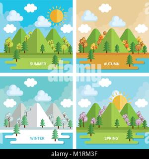 seasonal weather set landscapes Stock Vector