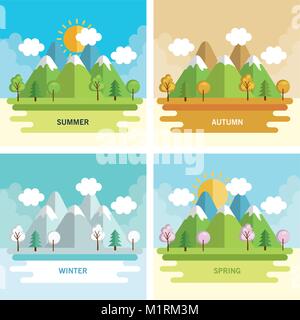 seasonal weather set landscapes Stock Vector