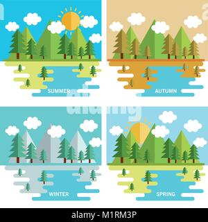 seasonal weather set landscapes Stock Vector