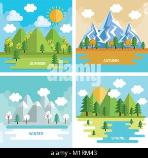 seasonal weather set landscapes Stock Vector