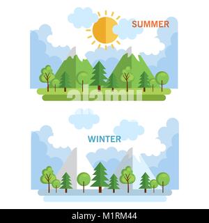 seasonal weather set landscapes Stock Vector