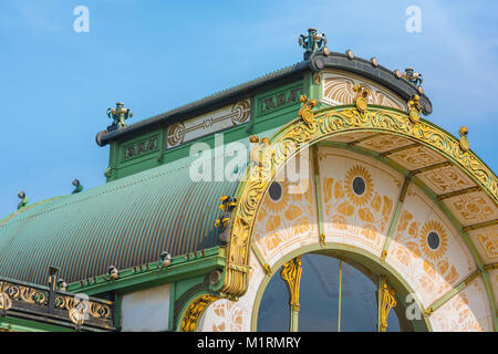 Secession Vienna, detail of the Karlsplatz u-bahn station - one of the best examples in architecture of the art nouveau Jugendstil movement, Austria. Stock Photo