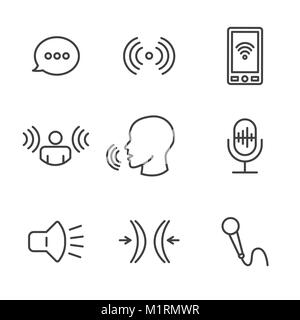 Voice Recording & Voiceover Icon Set with Microphone, Voice Scan Recognition Software Stock Vector