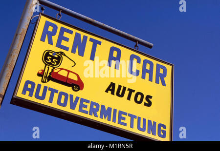 Sign for rent-a-car and in German autovermietung Stock Photo