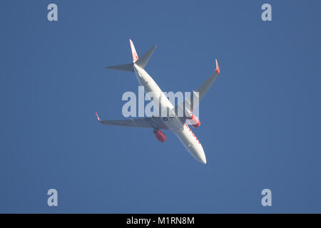 CHIANG MAI, THAILAND -JANUARY 16 2018: HS-LUW Boeing 737-800 of Thai lionair airline. Take off from Chiangmai airport to Bangkok. Stock Photo