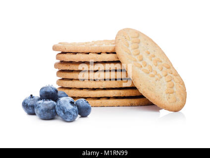 Healthy bio breakfast biscuits with blueberries on white background Stock Photo