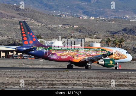 BRUSSELS AIRLINES AIRBUS A320-200 OO-SNF IN 'TOMORROWLAND' PROMOTIONAL LIVERY Stock Photo