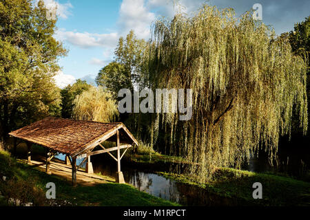 The lavoir in La Chapelle Faucher on the River Cole in the Dordogne France Stock Photo