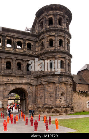 Porta Nigra with Marx Installation in Trier Germany Stock Photo