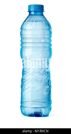 water plastic bottle with drops isolated on white Stock Photo