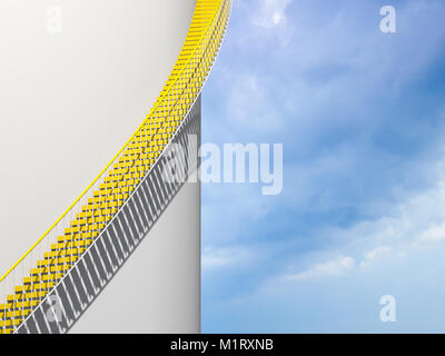 Modern architecture background, yellow stairs goes over round white wall, 3d illustration Stock Photo