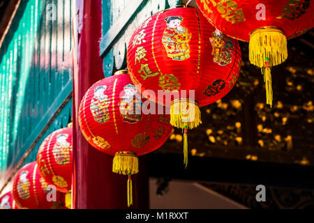 Thailand Bangkok - January 29 2018 : Chinese New year lantern hanging in chinese temple,traditional chinese temple decorations celebrating Chinese New Stock Photo