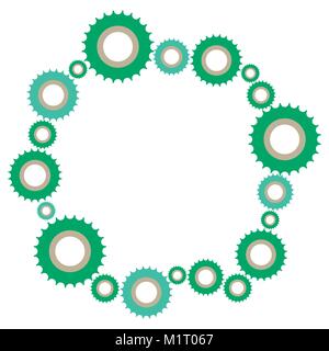 Complex mechanism of a large set of gears of different sizes. Stock Vector