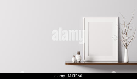 White frame on the shelf interior background 3d rendering Stock Photo