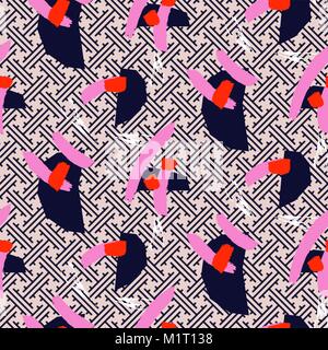 Paint brush strokes on eastern classic ornament seamless pattern. Stock Vector