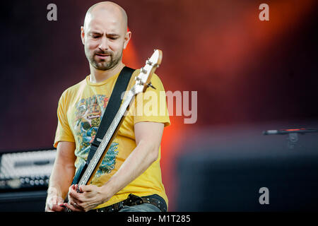 The Swedish punk rock band Millencolin performs a live concert at Koengen in Bergen. Here bass player Nikola Sarcevic is seen live on stage. Norway, 19/06 2011. Stock Photo