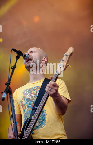 The Swedish punk rock band Millencolin performs a live concert at Koengen in Bergen. Here bass player Nikola Sarcevic is seen live on stage. Norway, 19/06 2011. Stock Photo