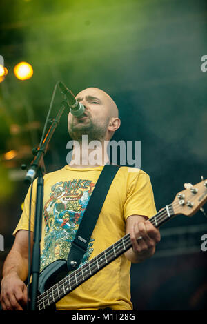 The Swedish punk rock band Millencolin performs a live concert at Koengen in Bergen. Here bass player Nikola Sarcevic is seen live on stage. Norway, 19/06 2011. Stock Photo