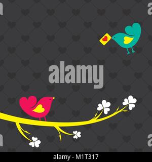 Valentine card with cute birds illustration vector Stock Vector