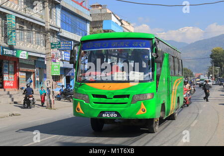 People travel by local bus in Pokhara Nepal. Stock Photo