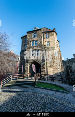 The Black Gate, entrance to old Newcastle, with a party of students ...