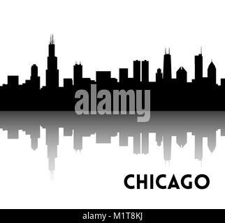 Vector black silhouette of Chicago skyline. Downtown with skyscrapers. Illinois, USA. You can use for banners and greeting cards. Stock Vector