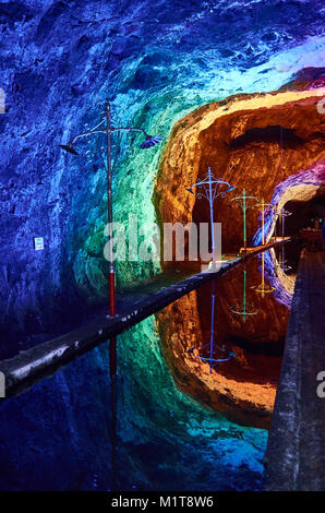 CUNDINAMARCA, COLOMBIA - JANUARY 12, 2015: Mirror effect in the water in the mine of Nemocon. Stock Photo