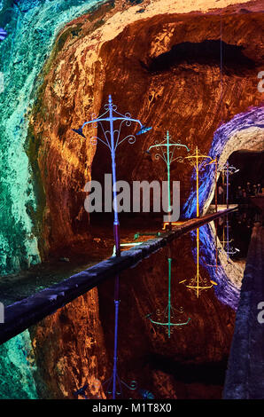 CUNDINAMARCA, COLOMBIA - JANUARY 12, 2015: Mirror effect in the water in the mine of Nemocon. Stock Photo