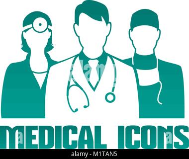 Medical icon with 3 different doctors as therapist, surgeon and otolaryngologist Stock Vector