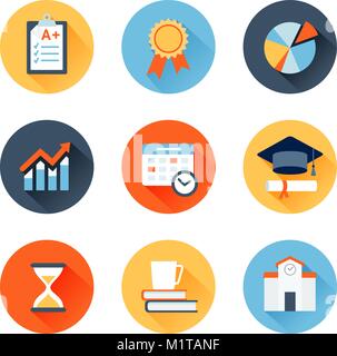 Vector set of flat icons education, exam, graduation and quality assurance Stock Vector