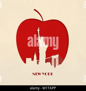 Paper-cut silhouette of New York skyline and statue of Liberty on the Big Apple Stock Vector