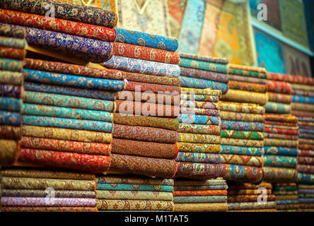 bright, multi-colored Persian fabrics covered with various patterns Stock Photo