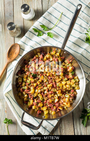 Savory Homemade Corned Beef Hash in a Pan Stock Photo