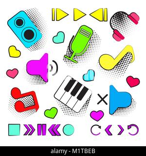 Set of musical icons in the style of pop art. Vector illustration. Stock Vector