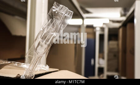 A plastic fork in deposit blur Stock Photo