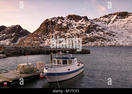 A small fishing village on the southern tip of the island of Flakstadøya in the Lofoten Islands, Norway Stock Photo