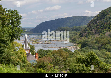 The view from the Jefferson Rock outlook, Harpers Ferry, West Virginia, United States. Stock Photo