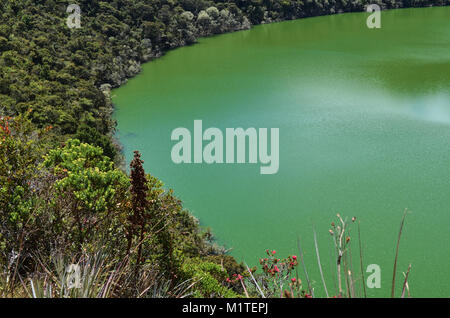 CUNDINAMARCA, COLOMBIA - JANUARY 24, 2014: View of the Guatavita lake in the national park of the same name. Stock Photo